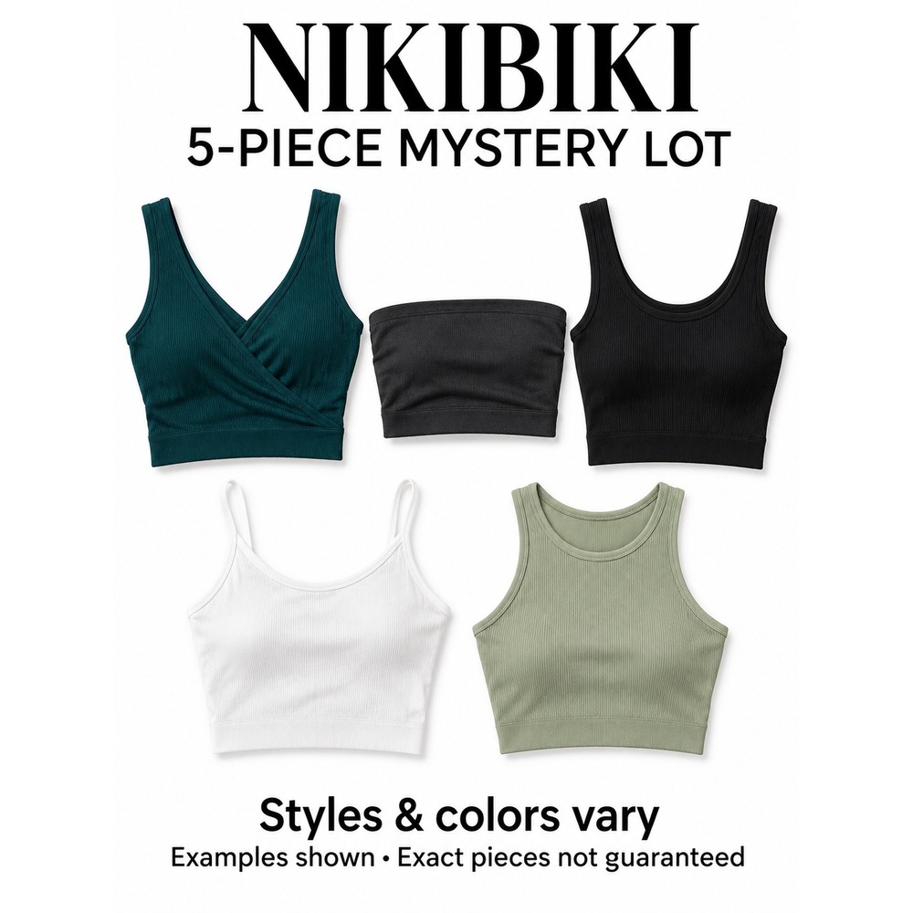 Nikibiki 5-Piece Mystery Lot Seamless Ribbed Crop Tops Bralettes One Size Multi